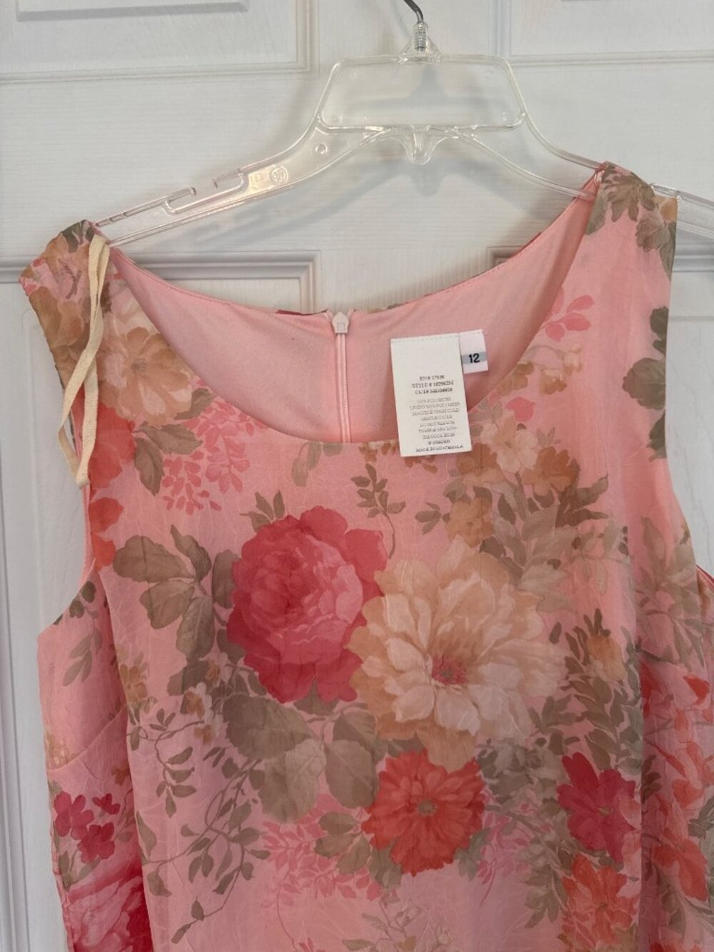 Vintage 90s Miss Dorby Pink Floral Sleeveless Midi Dress Jacket Sheer Lined 12 - Picture 10 of 14